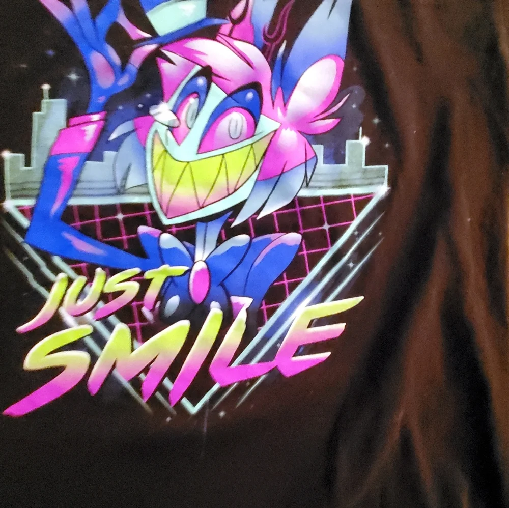 Gildan Just Smile Black Graphic long sleeve T Shirt With Bright Colors M NWOT - Picture 4 of 7